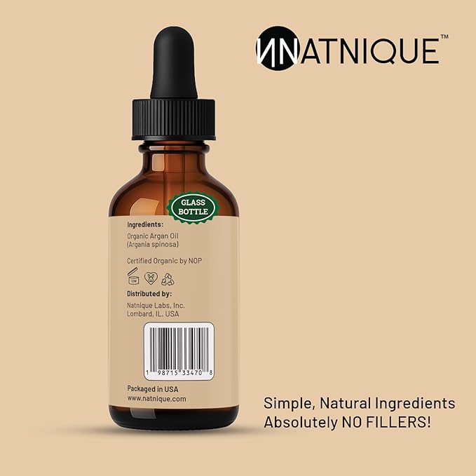 Argan Oil Organic 2oz 100% Natural USDA Argan Oil for Hair, Face, Body, Scalp & Skin. Promotes Hair Growth, Cold Pressed, 100% Pure Hexane Free Moisturizer - Men & Women