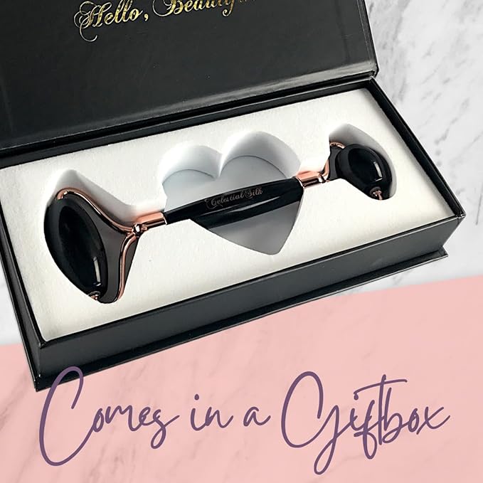 CELESTIAL SILK Black Obsidian Face Roller - Premium Anti Aging Beauty Tool for Depuffing, Genuine Volcanic Glass Gemstone Facial Roller