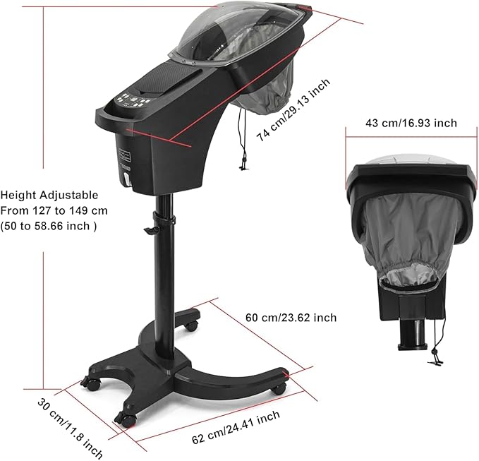 Elitzia Professional Hair Steamer - Digital Display Adjustable Steam Output and Customizable Temperature Settings for All Hair Types Shampoo Bowl Mist Hooded Natural Black Hair for Salons Spas ET19190