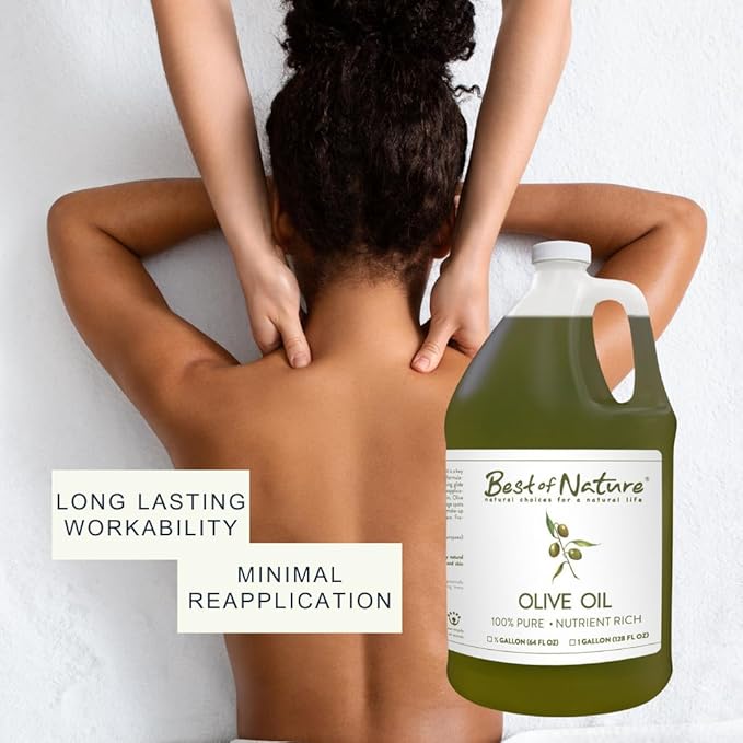 Best of Nature 100% Pure Olive Massage & Body Oil – Cold Pressed, Natural & Unscented Moisturizer for Skin, Hair & Bath, 5 Gallon Pail (640 fl oz)