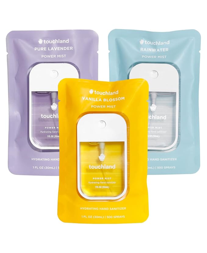 Touchland Power Mist Hydrating Hand Sanitizer Spray, BLOSSOM Trio Set (Lavender, Vanilla, Rainwater), 1 FL. OZ. Travel Size (Set of 3)