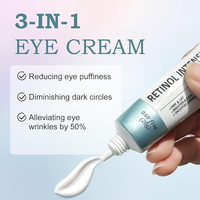 Retinol Eye Cream for Dark Circles & Wrinkles–Brighten & Smooth– Anti-Aging Under Eye Treatment with Retinol & Hyaluronic Acid–Fights Fine Lines, Puffiness & Dark Spots Fragrance– 0.68 fl.oz-BBBB