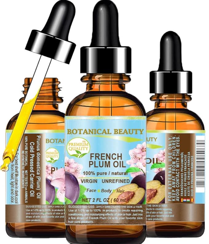 PLUM OIL French. 100% Pure Natural Virgin Unrefined Undiluted Cold Pressed Carrier Oil. For Face, Skin, Hair, Body, Lips, Nails (2 Fl.oz - 60 ml.) by Botanical Beauty