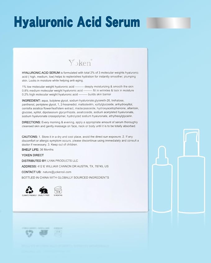 EWG Verified Hyaluronic Acid Serum for Face 8 + 2 fl oz, Vitamin B5 & Triple Pure Hyaluronic Acid 2%, Anti-aging Facial Serum for Fine Line Wrinkle Hydrating Serum Plump Dry Skin Fragrance-Free
