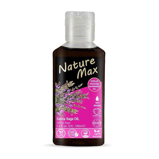 Nature Max Marmaria Salvia Sage Oil Natural Undiluted Pure For Hair & Skin Care Cold Pressed Egyptian Egypt Arab Arabic Arabian Herbal Herb Herbs Kosher Halal (1Pack = 3.38 oz / 100 ml) زيت المرمرية