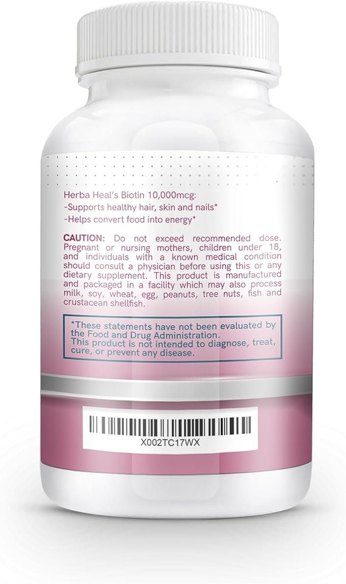 Biotin 10,000MCG Capsules Hair Growth for Women and Men - Vitamin B7 Pills - High Potency Supplement for Healthy Skin Nails and Hair Transplant