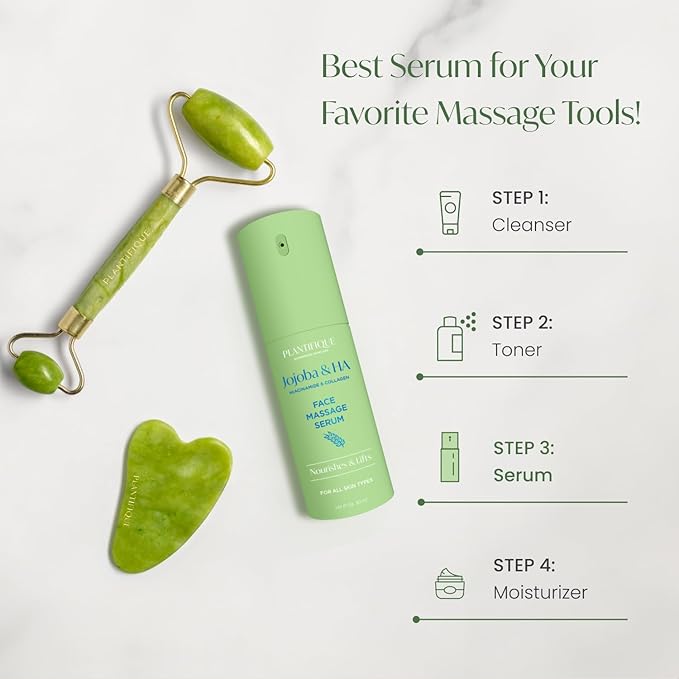 PLANTIFIQUE Superfood Under Eye Patches Dark Circle 12 Pairs and Jojoba Oil & Hyaluronic Acid Face Serum for Gua Sha Massage with Vitamin C, E Niacinamide for Glowing Skin