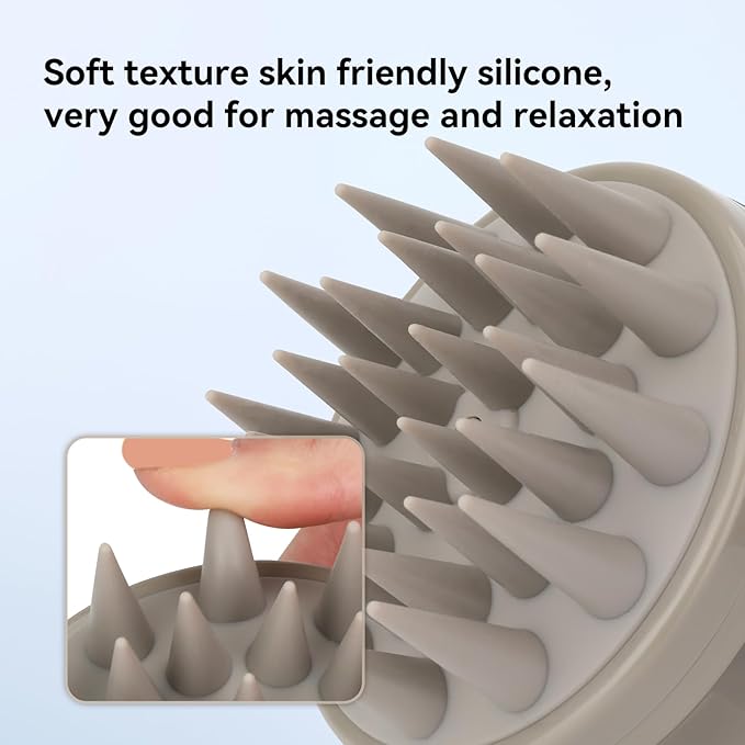 Scalp Massager with Shampoo Dispenser, for Stress Relax Hair Growth,Handheld Hair Silicone Brush, Gray
