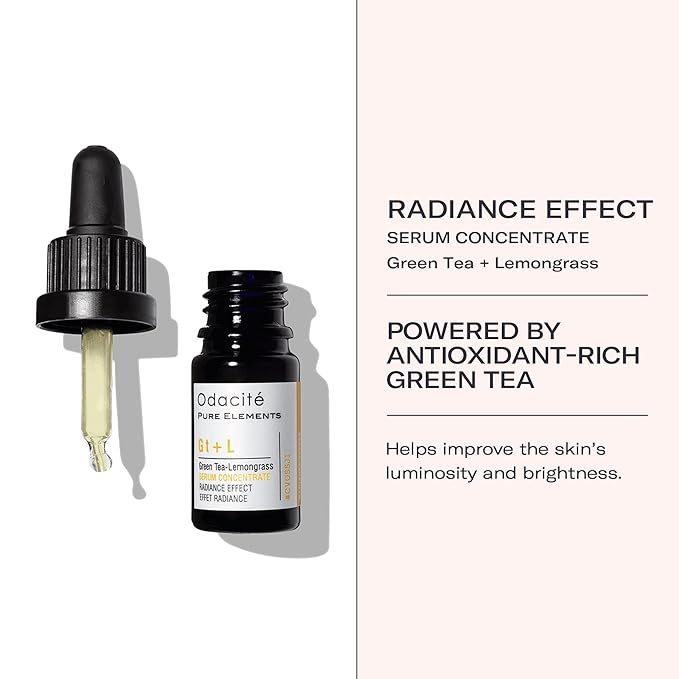 Odacité Brightening Serum Concentrate with Green Tea + Lemongrass for Radiant Skin - Lightweight, Hydrating & Brightening Anti-Aging Facial Oil Concentrate for Sluggish & Lackluster Skin - 0.17 fl. oz