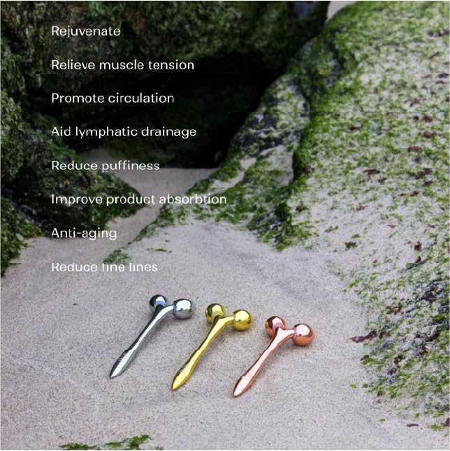 Mwein 3D Face Massage Roller โ Mini Lightweight Travel-Sized Y-Shaped Stainless Steel โ Jade Roller, Ice Roller, Cellulite Roller โ Face Sculpting Tool (Silver)
