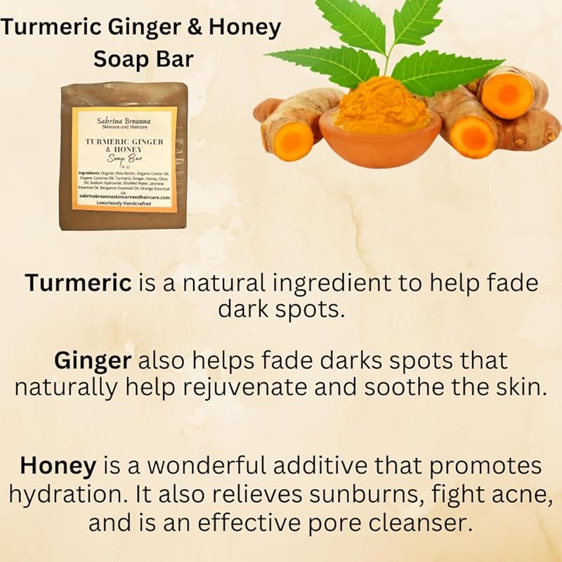 Turmeric Ginger and Honey Soap Bar Natural and Handmade Multi Bar Bundle | Gentle Cleanser for Face and Body | Help Fade Dark Marks (Turmeric 5 Bars)