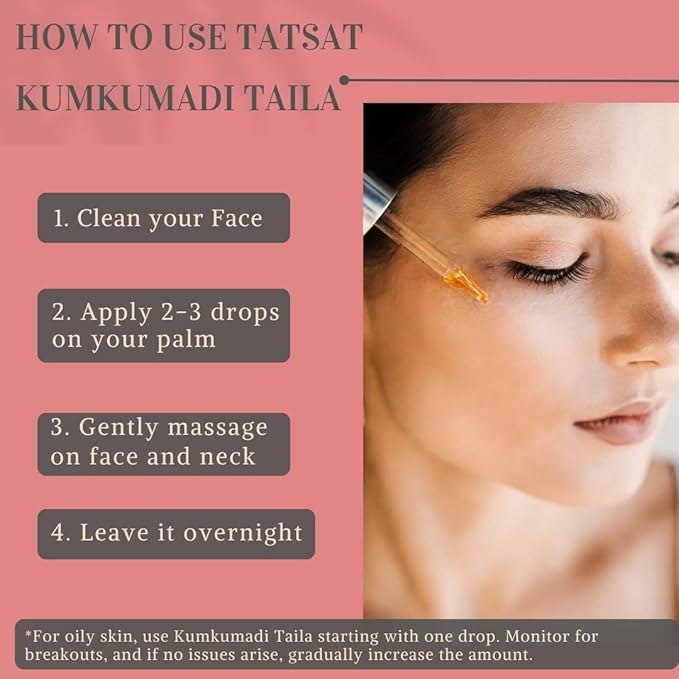 TATSAT Kumkumadi oil For spotless, glowing, and wrinkle-free skin, enriched with organic saffron for brightening and radiance. an authentic Ayurvedic anti-aging and moisturizing taila|taila paka-10ml