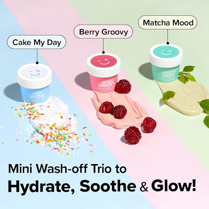 I DEW CARE Wash Off Face Mask Gift Set - Mini Scoops | Hyaluronic Acid, Korean Self Skincare, Facial Treatment, Vegan, Cruelty-Free, Paraben-Free, Exfoliating, Soothing