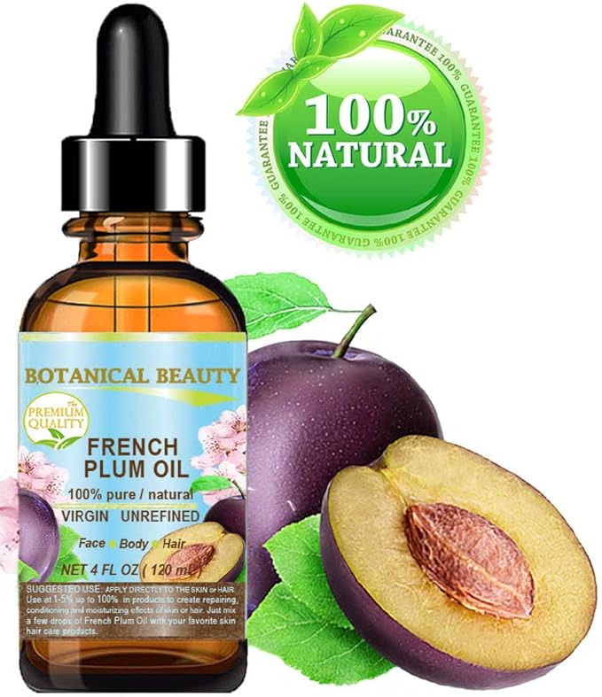 PLUM OIL French. 100% Pure Natural Virgin Unrefined Undiluted Cold Pressed Carrier Oil. For Face, Skin, Hair, Body, Lips, Nails (4 Fl.oz - 120 ml.) by Botanical Beauty