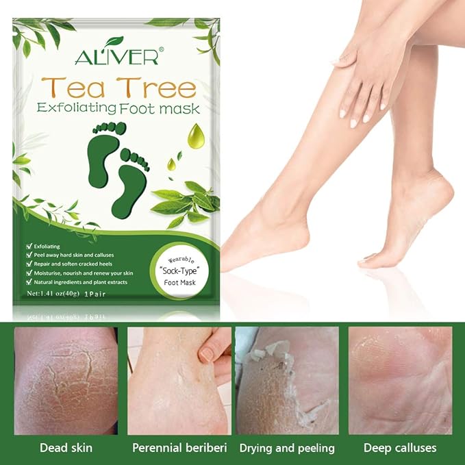 Foot Peel Mask 3 Pack, Exfoliator Peel Off Calluses Dead Skin Callus Remover,Soft Smooth Touch Feet-Men Women (Tea Tree)