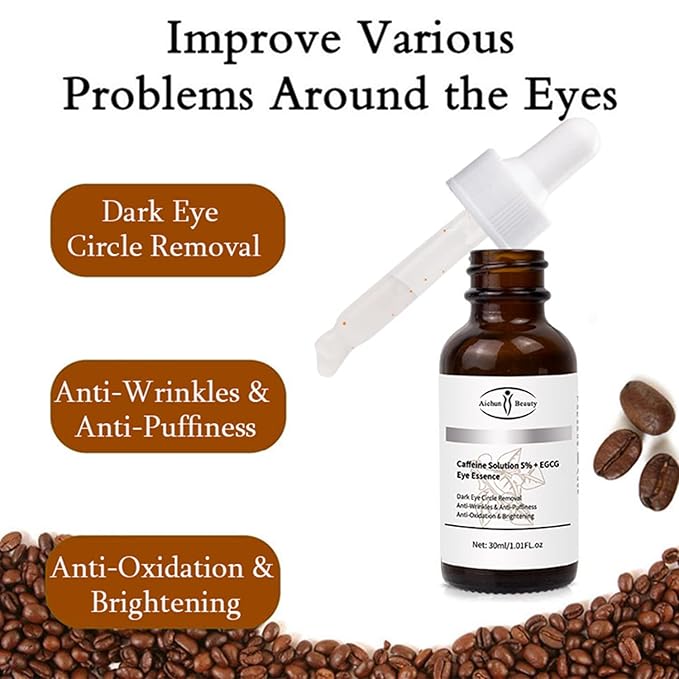 AICHUN BEAUTY Face Serum Eye Essence Anti-Wrinkles Anti-Acne Oil-Control Anti-Freckle Refreshing Moisturizing Purifying Shrink Pores 30ml 1.01FL.oz (Caffeine Solution 5% + EGCG Eye Essence)
