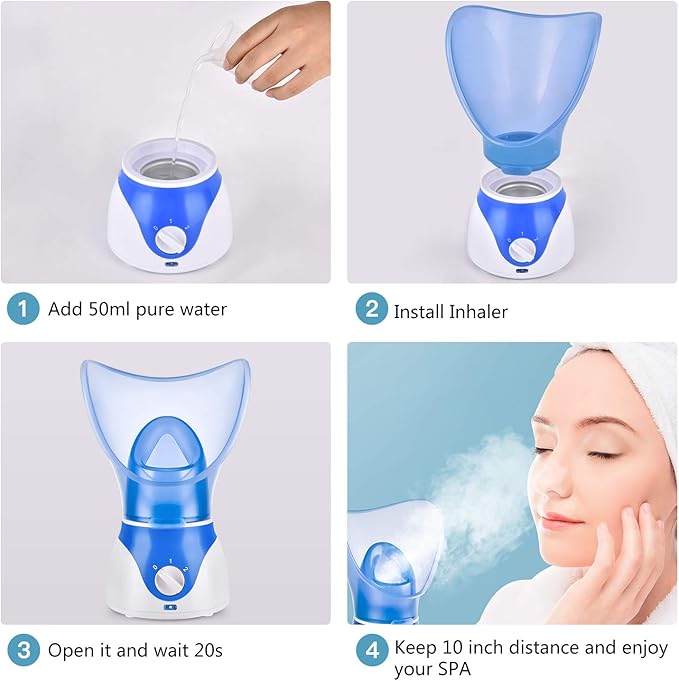 Face Steamer for Facial Deep Cleaning, Facial Steamer for Face, 2 Modes Facial Steamer for Unclogs Pores, Hydrating, Blue(Include Blackhead Remover Kit, Mask Brush, Headband)
