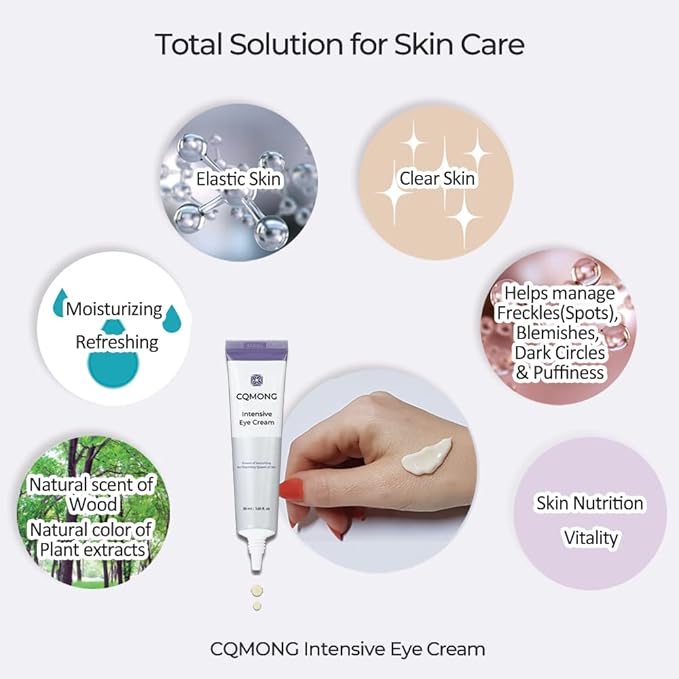 Intensive Eye Cream 1.01 fl oz for hydrating, wrinkles, elastic skin, dark circles, puffiness, fine lines, eye bags under eyes | Hyaluronic Acid, Collagen, Peptide | Korean skincare