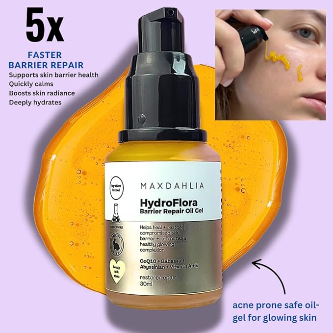Hydroflora Barrier Repair Oil Gel – Lightweight Moisturizer for Dry, Sensitive Skin – Hydrating Face Oil with CoQ10 & Bakuchiol – Non-Comedogenic, Anti-Aging, Skin Barrier Support