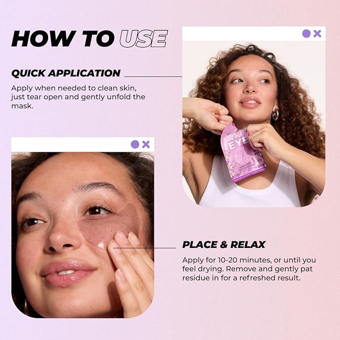 Vitamasques De-Puff Hydrogel Eye Pads, with Lavender & Vegan Collagen (Pack of 3)