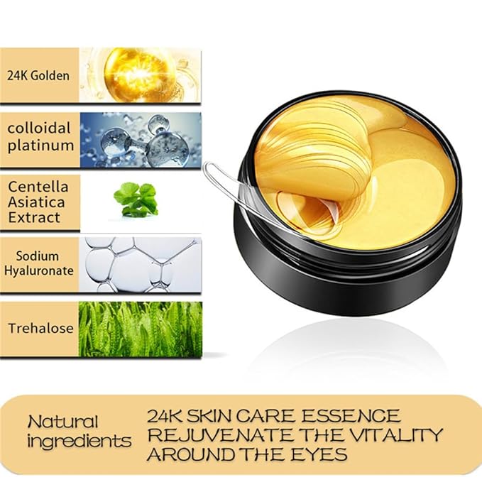 24k Gold Under Eye Patches - 60 Pcs Gold Eye Mask Anti-Aging, Under Eye Mask for Removing Dark Circles, Puffiness, Wrinkles.