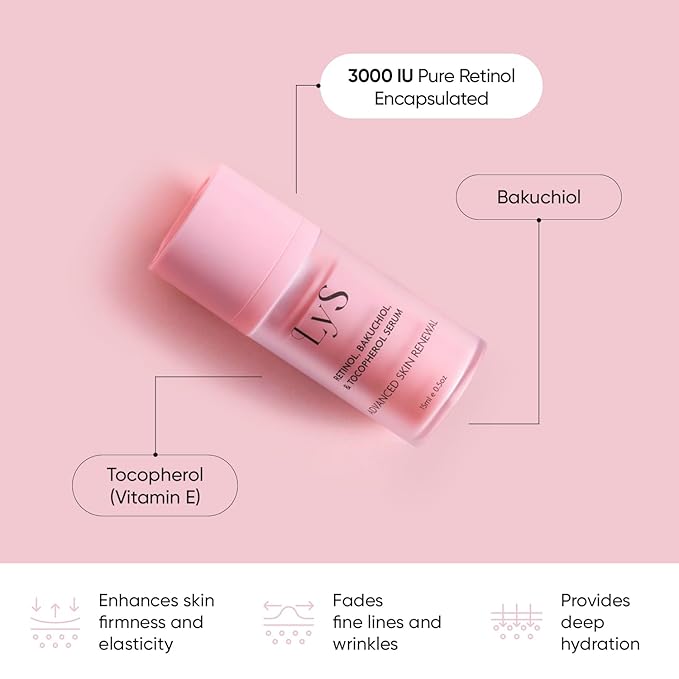 LYS by Misa Korean Retinol Serum for Face - Retinol, Bakuchiol & Tocopherol Formula - Enhances Firmness & Texture - Retinol for face & All Skin Types, Sensitive - Made in Korea