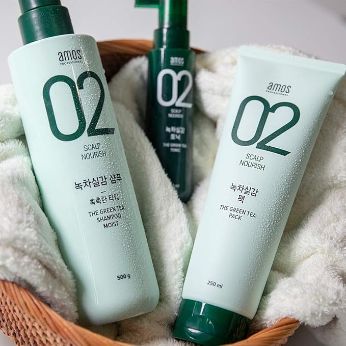 AMOS PROFESSIONAL The Green Tea Pack 8.45 oz (250ml) | Nourishing and Moisturizing Deep Conditioner for Hair Growth | Korean Hair Salon Brand