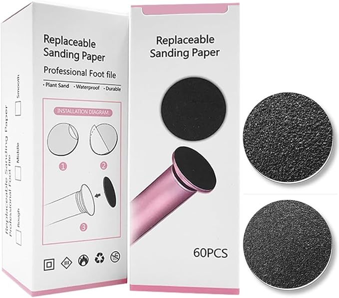 60 Pcs Sandpaper Set 1.7'' x 1.7'' for Electric Foot Callus Remover,Pedicure Disc,Sander Discs Replace Set - 1 Box (30 Fine Grit and 30 Coarse Grit)