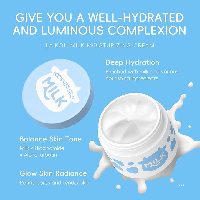 Milk Skin Care Kit, 8Pcs Moisturizing Face Care Set, Deep Clean, Nourish Skin, Facial Skin Care Sets with Cleanser, Exfoliating Scrub, Hand Wax, Eye Cream, Moisturizing Cream, Sunscreen