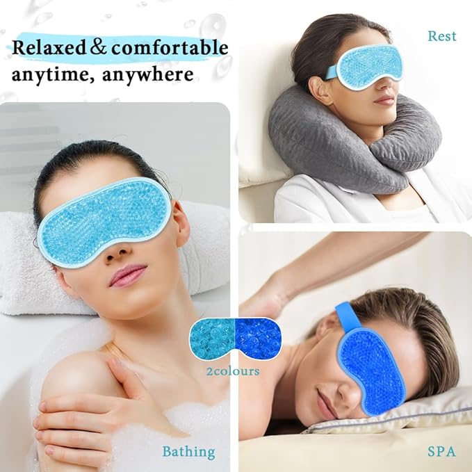 Cooling Eye Mask and Silky Sleep Mask 4 Packs for Man Women for Sleeping Frozen Ice Eye Mask Cold Warm Compress Dark Circles Puffiness Dry Eyes Gifting