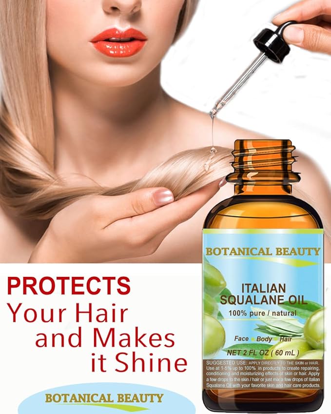 Botanical Beauty SQUALANE Italian Olive. 100% Pure/Natural/Undiluted Oil. 1 fl.oz- 30ml. 100% Ultra-Pure Moisturizer for Face, Body & Hair. Reliable 24/7 skincare protection