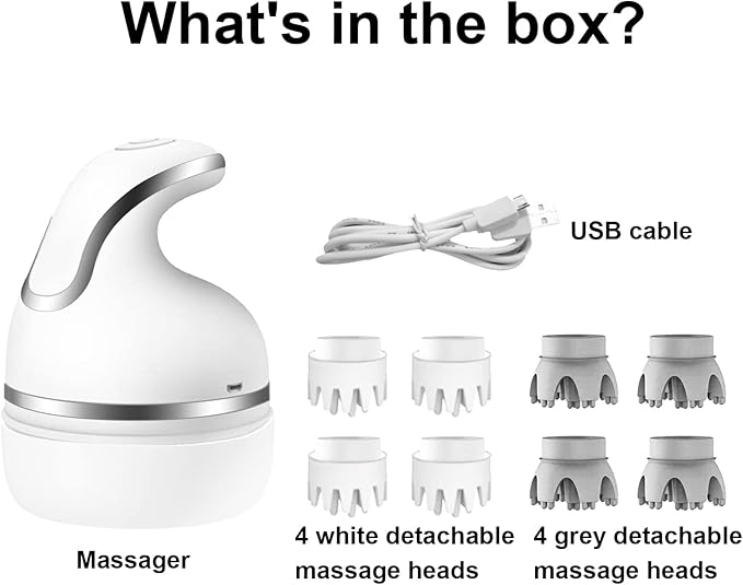 Electric Scalp Massager,Cordless Head Massager Scalp Stress Relax for Stimulating Hair Growth, Deep Clean, Blood Circulation and Stress Release for Pet with Four Replacement Massage Heads