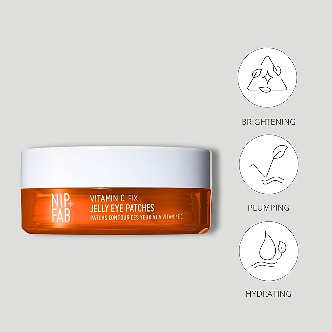 Nip+Fab Vitamin C Fix Jelly Eye Patches, 20 Pairs, Brightening Hydro Gel for Under-Eyes with 3 stable forms of Vitamin C