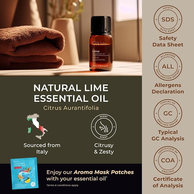 Gya Labs Lime Essential Oil for Skin - 0.34 Fl Oz - 100% Pure Natural Lime Oil for Diffuser, Hair, Candles Making - Refreshing Zesty Scent