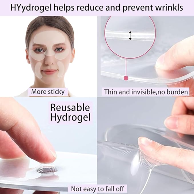 Facial and Forehead Wrinkle Patches, Reusable Hydrogel Face Lift Tape Invisible Anti Wrinkle Patches to Reduce Fine, Frown and Smile Lines, Overnight Filler for Deep Wrinkles Instantly(face-12pcs)