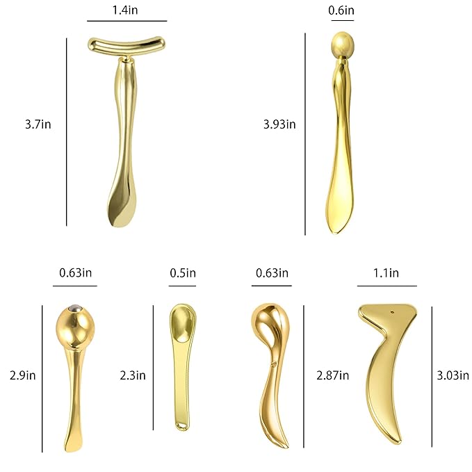 6Pcs Metal Eye and Face Cream Applicator Stick Cosmetics Spoon Spatula, Massager Tool for Facial Massage, Reduce Puffiness (Gold)