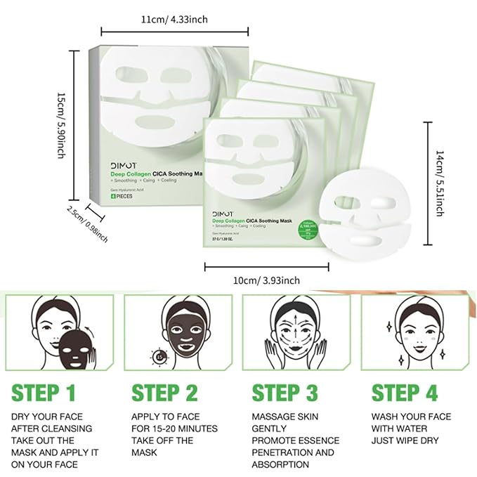 4 PACK Deep Collagen Overnight Mask, Bio-collagen Face Hydrogel Mask Korean Skincare Facial sheet masks for lifting, firming, and Elasticity Improvement (CICA Shooting Mask)
