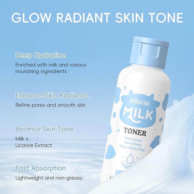 8 PCS Facial Skin Care Sets & Kits, Milk Skincare Set, Travel Skincare Set for Women & Teens, Hydrating Milk Skincare Routine for Girls 10-12, Brilliant Self Care Kit, Deep Moisturizing Gentle