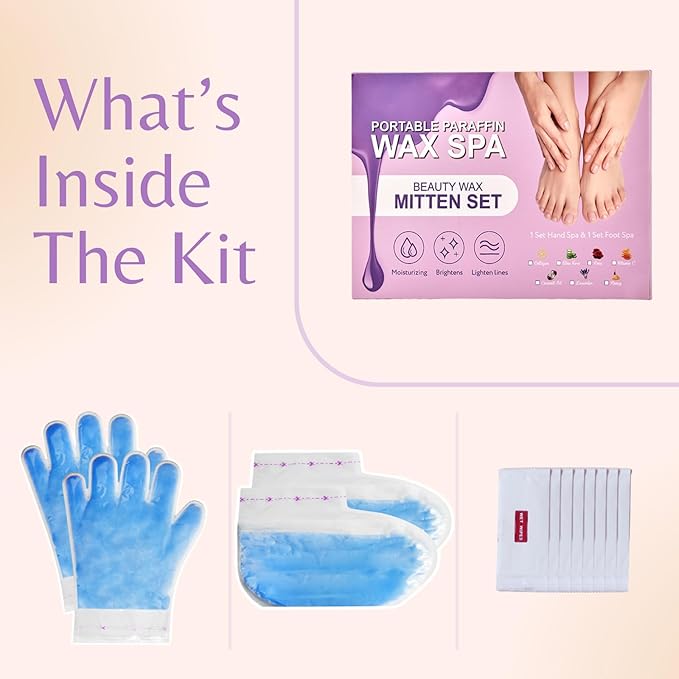 10-Minute Paraffin Hand & Foot Treatments, Self Contained Paraffin Wax Gloves and Booties Set for Intensive Hydration At Home (Coconut Oil)