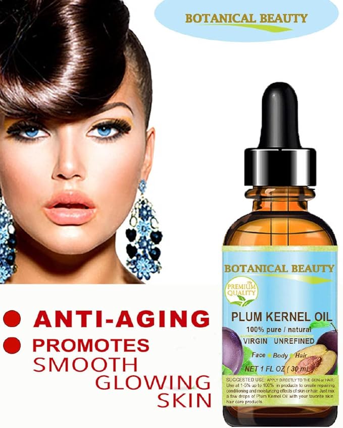 Botanical Beauty French PLUM KERNEL OIL 100% Pure Natural Virgin Unrefined Cold Pressed Carrier Oil 0.33 oz- 10 ml for Face, Skin, Hair, Lips, Nails. Skin SuperFood. Face moisturizer Oil