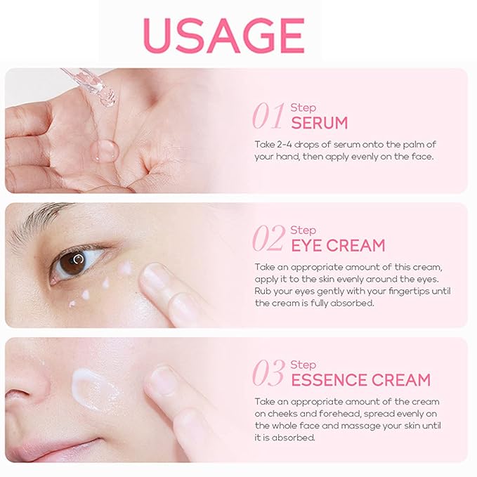 Skin Care Gift Set Serum,Skin Essentials Travel Kit 3-Step Skincare Routine - Serum,Eye Serum,Essence Cream,Facial Care Kit for Pores,Exfoliate Skin Care for Teenage Girls Her (SetE)