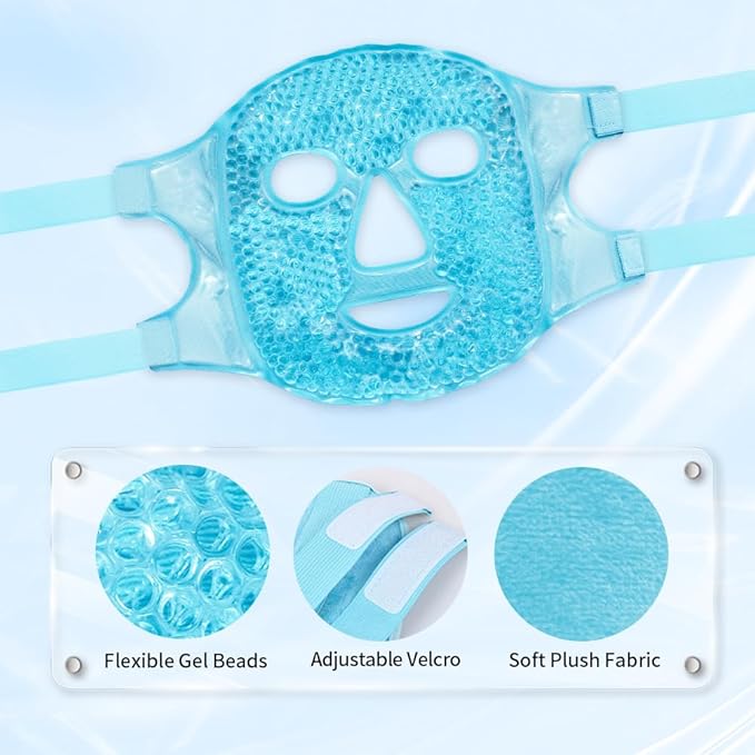 Bundle of CONBELLA Cold Face Eye Masks Ice Face Mask Hot Cold Compress and Ice Face Mask and Silicone Face Mask Cover Set