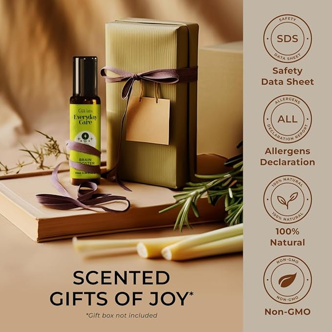 Gya Labs Brain Booster Essential Oil Roll on - Refreshing Brain Essential Oils Roller, 100% Pure Natural, Blend with Rosemary, Sandalwood, Lemongrass & Grapefruit, Travel Size (0.34 Fl Oz)