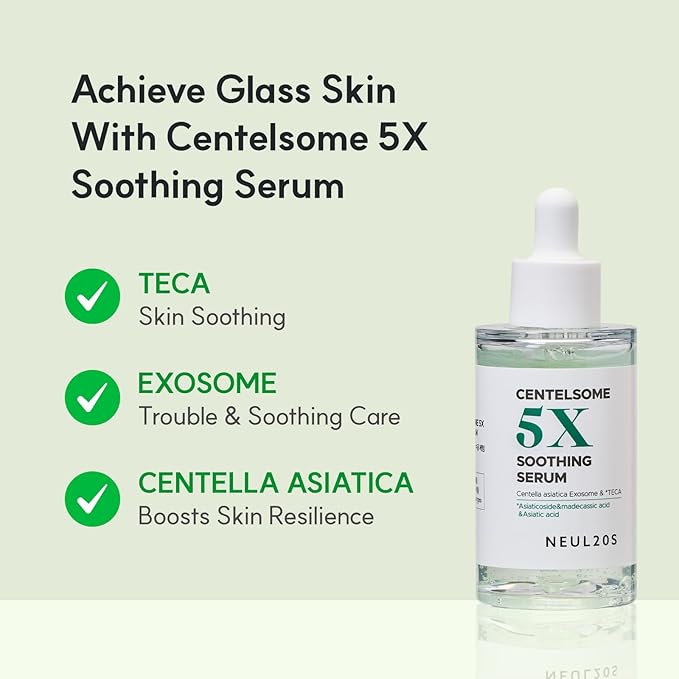 Centelsome 5X Soothing Serum 1.69 fl oz/50ml | for Hydration, Glow, Sensitive, Anti Aging, Acne treatment for Face, Korean Skincare with Centella Asiatica, Exosomes for Skin, Panthenol