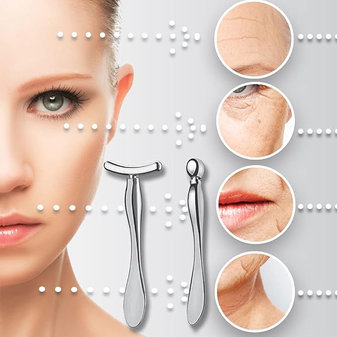 3 Pcs Metal Eye Cream Applicator Tool, Eye Roller Massage Sticks and Makeup Cream Spoon, Facial Massager for Reducing Puffiness Wrinkle Dark Circles