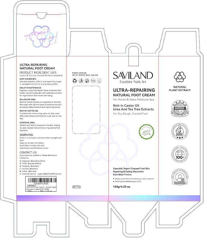SAVILAND Ultra-Repair Foot Cream Spa Pedicure Kit: 2024 Natural Tea Tree Castor Oil Foot Lotion for Dry Cracked Heels Feet Care Kit Foot File Callus Remover Dead Skin Removal Home Use