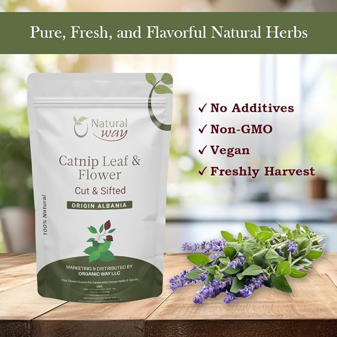 Natural Way Catnip Leaf and Flower Cut & Sifted (Nepeta cataria) - Herbal Tea | Pure, Vegan, Non-GMO & Gluten Free | Resealable Bag | 100% Raw from Albania (1LBS / 16Oz.)