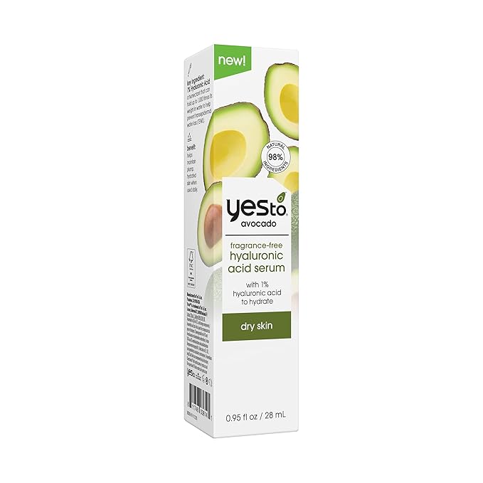 Yes To Avocado Fragrance-Free Hyaluronic Acid Serum, Deeply Nourishing Formula Helps Attract & Infuse Dry, Parched Skin With Moisture & Omega-3 Fatty Acids, Natural, Vegan & Cruelty Free, 0.95 Fl Oz