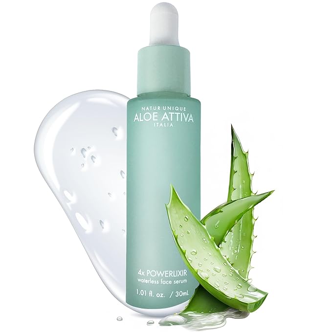 Aloe Attiva 4X POWERLIXIR Serum, Antioxidant-Rich Aloe Vera Serum with Plant-Based Collagen and Hyaluronic Acid,Fragrance-Free Aloe Vera Gel for Face Moisturizer Skin Care for Women 1 Oz Face Serum