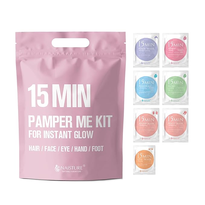 15 Min Pamper Me and Groom Me Kit (12pc): Home Spa Gift set with Korean Face Mask Essentials for Men and Women